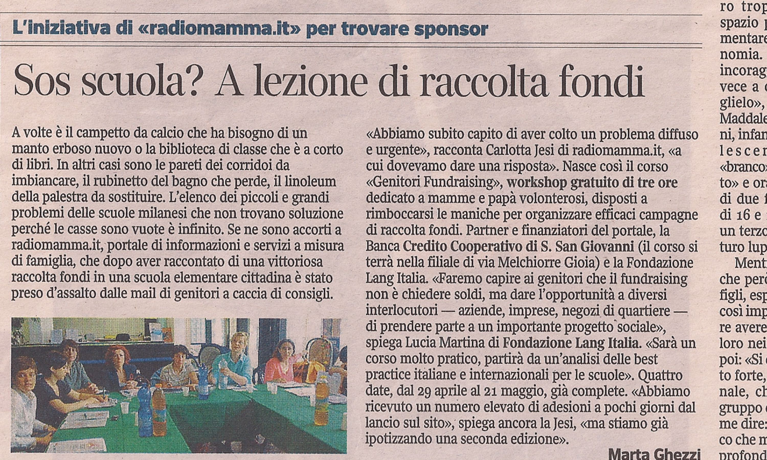 L'articolo del Corriere della Sera sul corso Genitori Fundraiser di Radiomamma